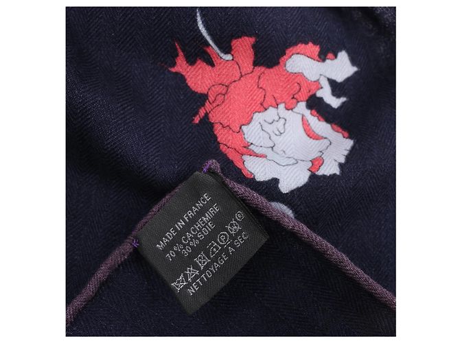 Carré Géant Hermès "Robe Legere" in cashmere e seta, blu navy - vista 12