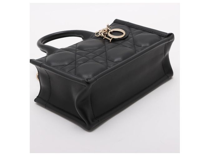 Dior Mini Book Tote in pelle Macrocannage Borsa a mano Nera Nero - vista 6