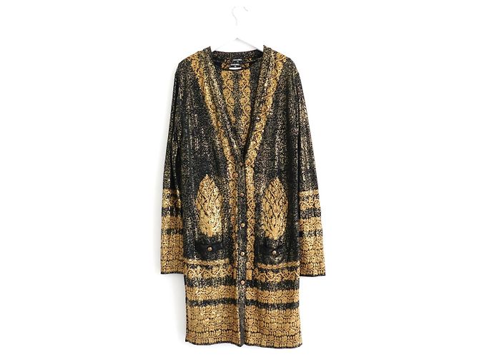 Chanel Cruise 2010 10C Gold Foil Strickjacke Mantel Schwarz Golden - Ansicht 11