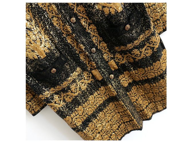 Chanel Cruise 2010 10C Gold Foil Strickjacke Mantel Schwarz Golden - Ansicht 3