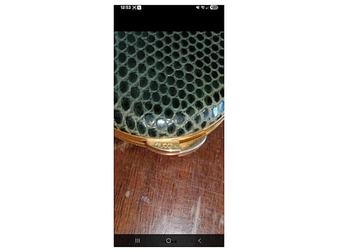 Gucci Python Embossed Compact Mirror Green Gold hardware - view 2