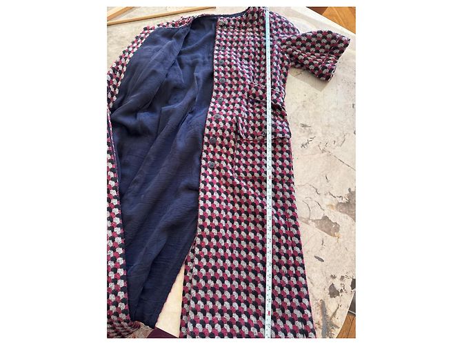 Vestido Chanel de tweed geométrico Gris Burdeos Azul oscuro - vista 4