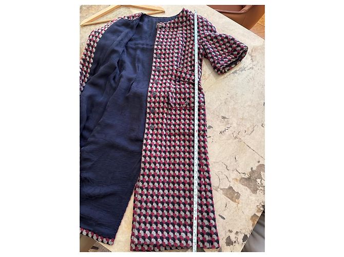 Vestido Chanel de tweed geométrico Gris Burdeos Azul oscuro - vista 5