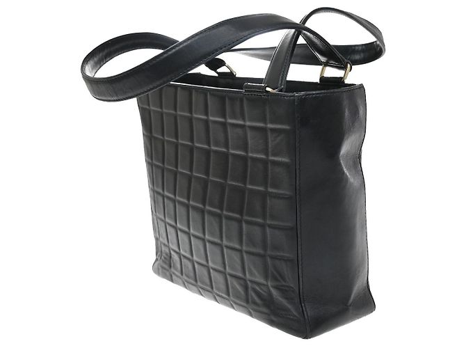 Chanel Chocolate Bar CC Tote aus gestepptem Leder Small Schwarz - Ansicht 3