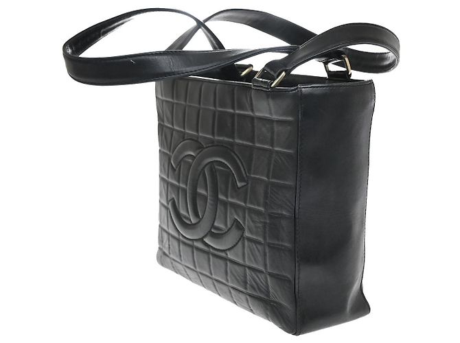 Chanel Chocolate Bar CC Tote aus gestepptem Leder Small Schwarz - Ansicht 4