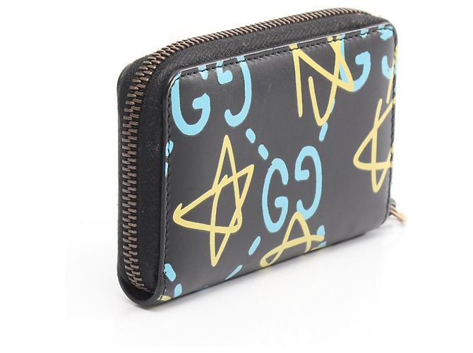 Gucci Ghost Leder-Kleingeldbeutel Schwarz Blau Gelb - Ansicht 2