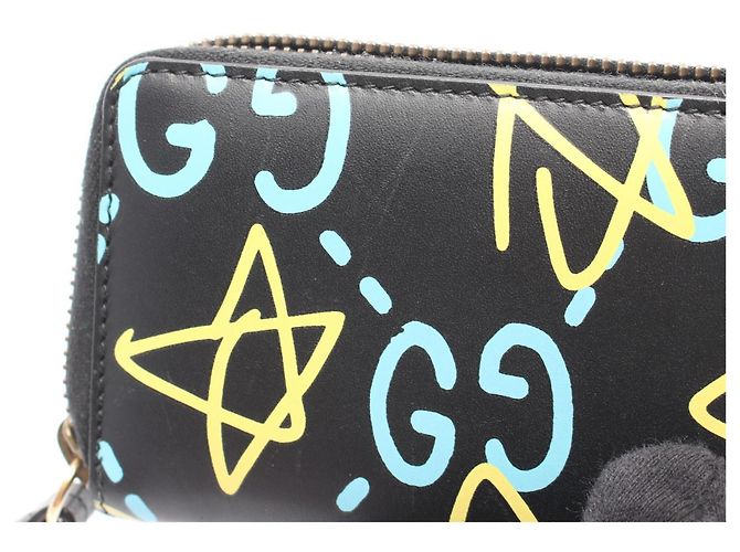 Gucci Ghost Leder-Kleingeldbeutel Schwarz Blau Gelb - Ansicht 6