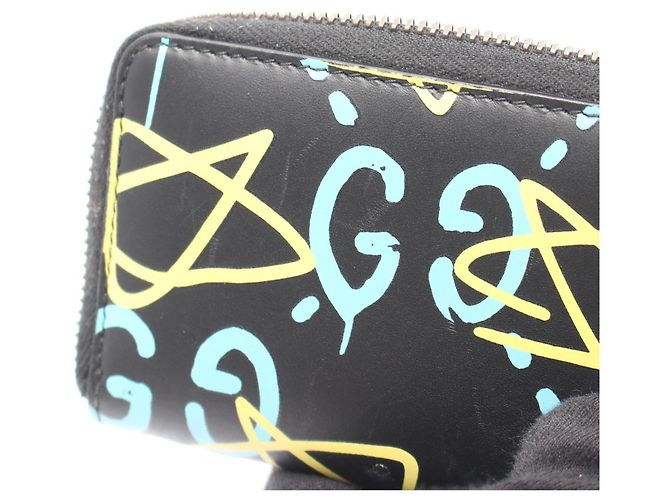 Gucci Ghost Leder-Kleingeldbeutel Schwarz Blau Gelb - Ansicht 7