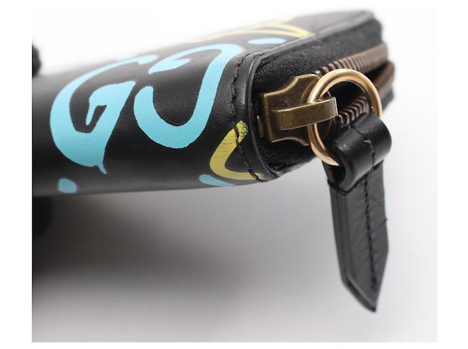 Gucci Ghost Leder-Kleingeldbeutel Schwarz Blau Gelb - Ansicht 9