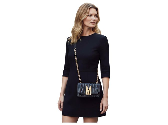 Moschino Borsa a tracolla in pelle trapuntata nera Logo M Nero - vista 2