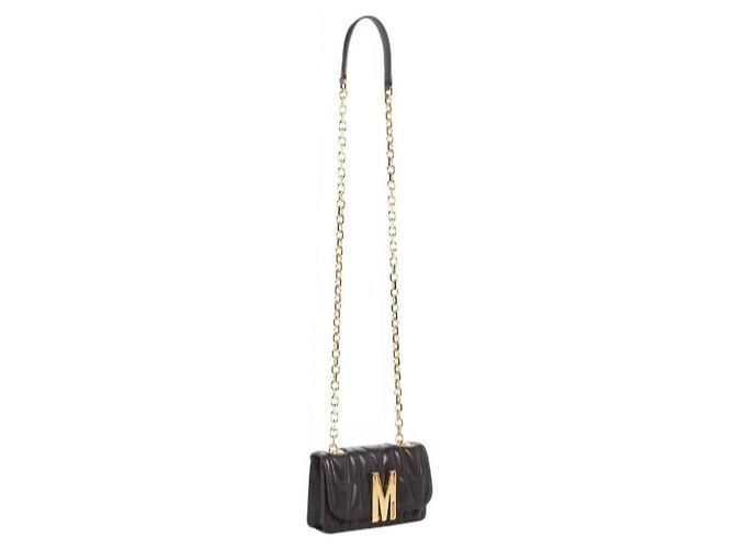 Moschino Borsa a tracolla in pelle trapuntata nera Logo M Nero - vista 5
