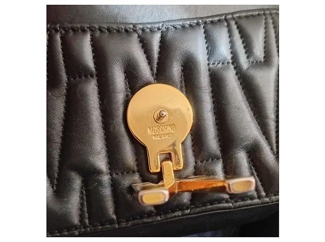 Moschino Borsa a tracolla in pelle trapuntata nera Logo M Nero - vista 6