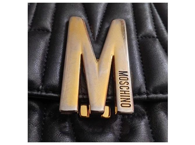 Moschino Borsa a tracolla in pelle trapuntata nera Logo M Nero - vista 7