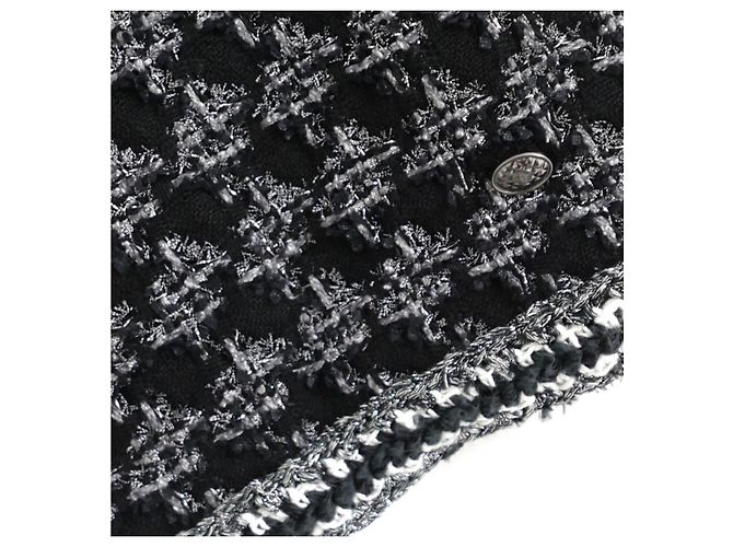 Chanel Top sin mangas de tweed de pata de gallo Fall 2017 Negro Plata - vista 2