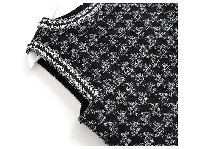 Chanel Top sin mangas de tweed de pata de gallo Fall 2017 Negro Plata - vista 3