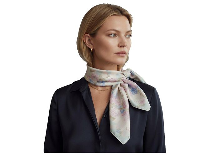 Balenciaga Seidenschal mit Blumenprint Pink Weiß Blau Hellgrün - Ansicht 2