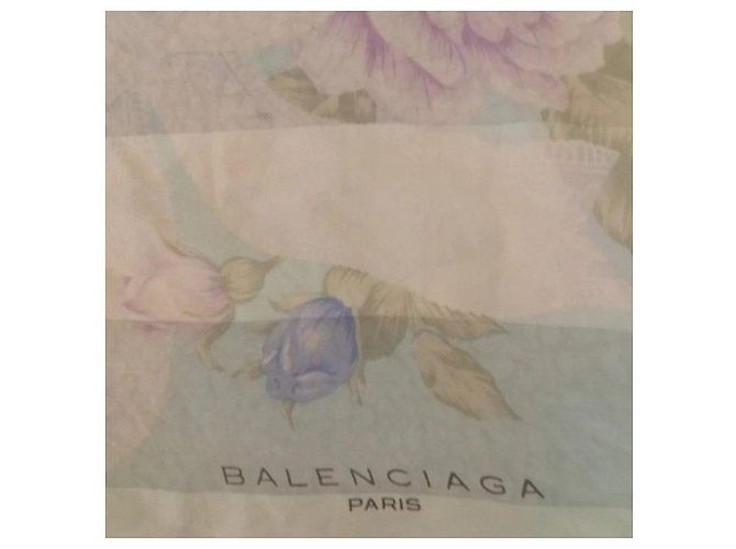 Balenciaga Seidenschal mit Blumenprint Pink Weiß Blau Hellgrün - Ansicht 3