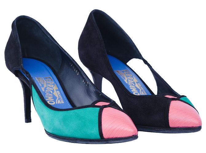 Escarpins Salvatore Ferragamo Fiaba em couro e camurça Multicor - vista 2