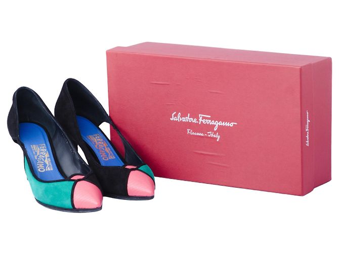 Escarpins Salvatore Ferragamo Fiaba em couro e camurça Multicor - vista 9
