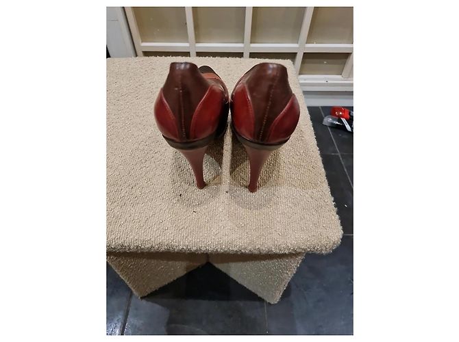 Pura Lopez Décolleté in pelle multicolore Marrone Rosso - vista 2