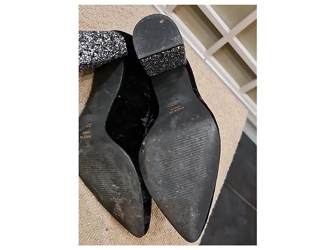 Autre Marque Angel Alarcón Samt Pumps Schwarz mit silbernen Pailletten - Ansicht 2