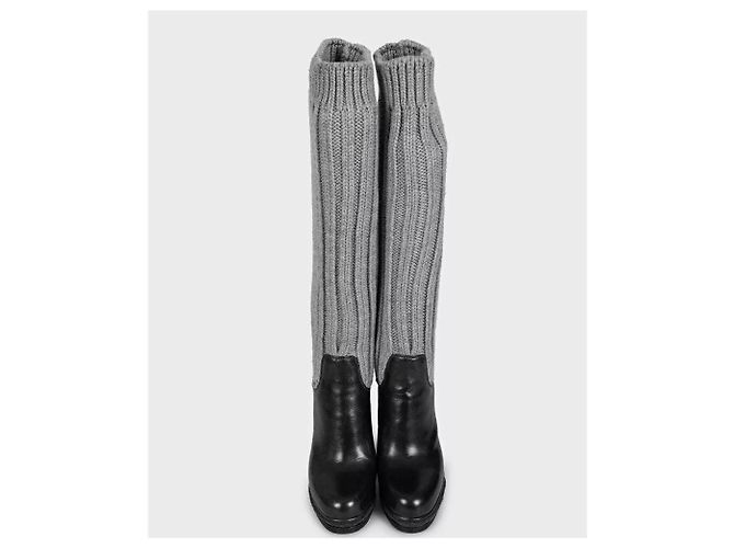 Dolce & Gabbana Strickstiefel aus schwarzem Leder Größe 37 gebraucht - Ansicht 2