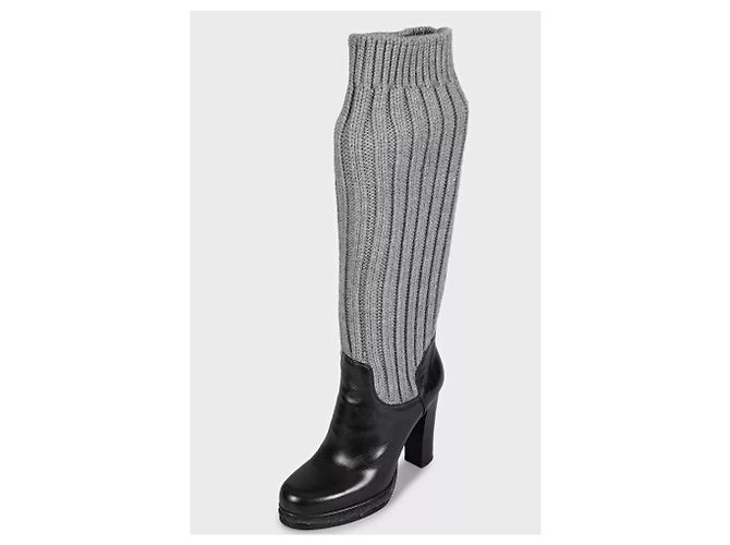 Dolce & Gabbana Strickstiefel aus schwarzem Leder Größe 37 gebraucht - Ansicht 3