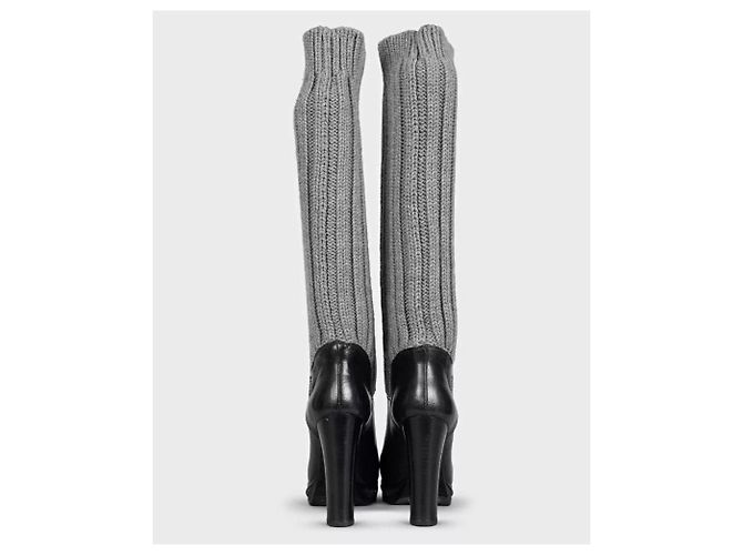 Dolce & Gabbana Strickstiefel aus schwarzem Leder Größe 37 gebraucht - Ansicht 4