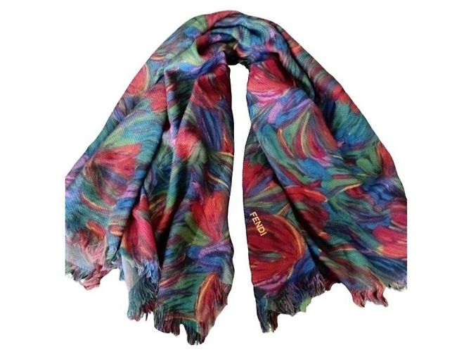 Fendi Schal mit Blumenprint Pink Rot Blau Grün - Ansicht 3