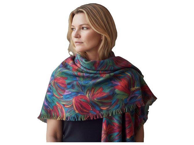 Fendi Schal mit Blumenprint Pink Rot Blau Grün - Ansicht 6