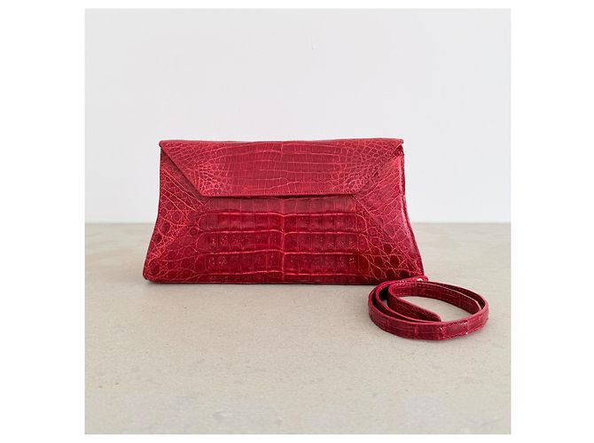 Borsa a Spalla / Clutch in Vero Coccodrillo Rosso Nancy Gonzalez – Pezzo da Collezione - vista 3