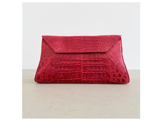 Borsa a Spalla / Clutch in Vero Coccodrillo Rosso Nancy Gonzalez – Pezzo da Collezione - vista 4