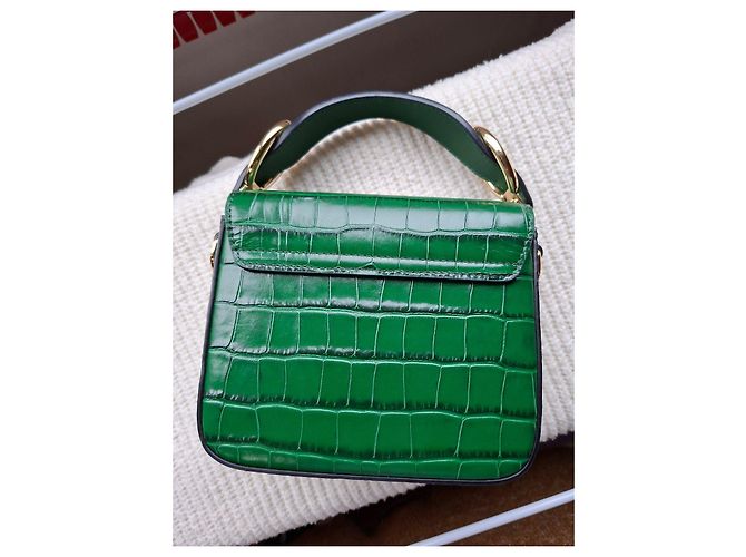 Chloé C Mini Borsa in Pelle Stampa Coccodrillo Verde - vista 2