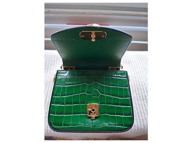 Chloé C Mini Borsa in Pelle Stampa Coccodrillo Verde - vista 4