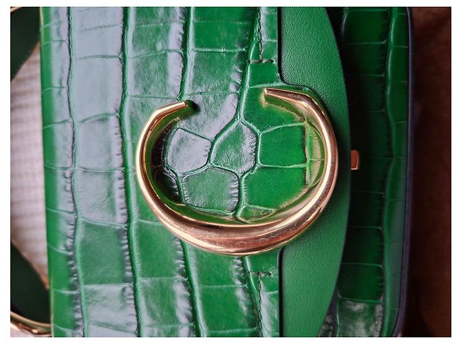 Chloé C Mini Borsa in Pelle Stampa Coccodrillo Verde - vista 7