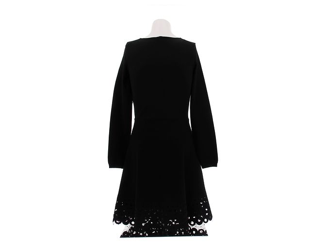 Red Valentino Robe noire fleurs ajourées sur le bas Black - view 2