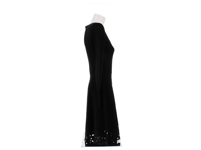Red Valentino Robe noire fleurs ajourées sur le bas Black - view 3