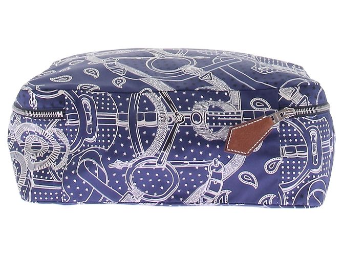 Hermès Travel cube blu navy con motivi in seta - vista 2