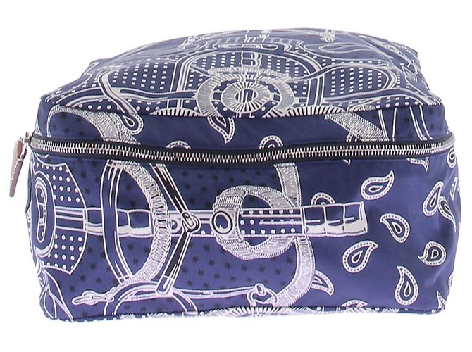 Hermès Travel cube blu navy con motivi in seta - vista 3
