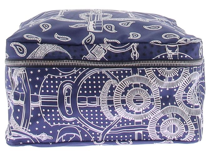 Hermès Travel cube blu navy con motivi in seta - vista 4
