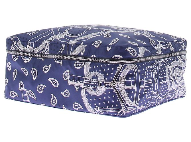 Hermès Travel cube blu navy con motivi in seta - vista 5