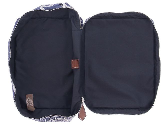 Hermès Travel cube blu navy con motivi in seta - vista 6