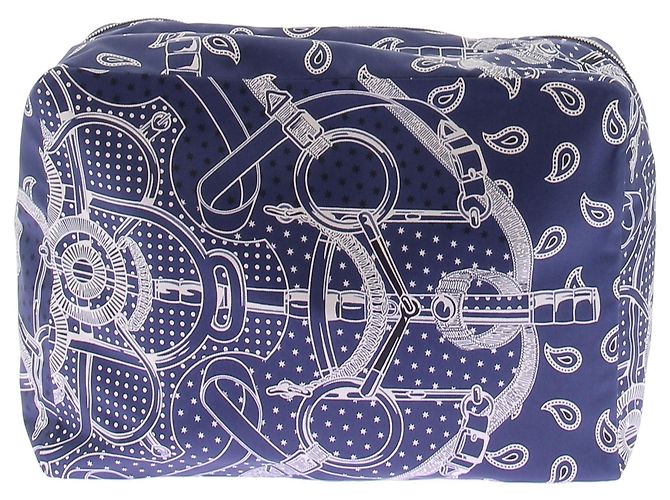 Hermès Travel cube blu navy con motivi in seta - vista 7