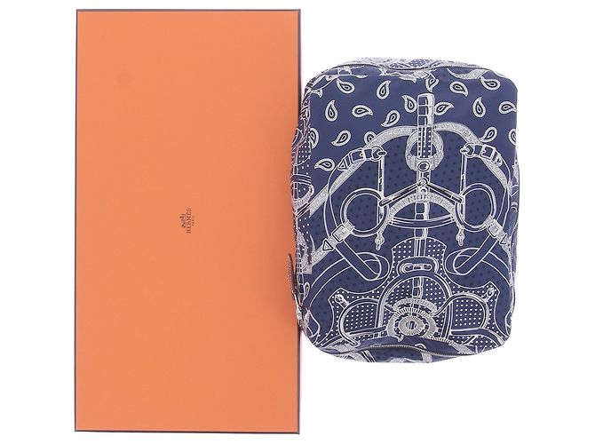 Hermès Travel cube blu navy con motivi in seta - vista 8