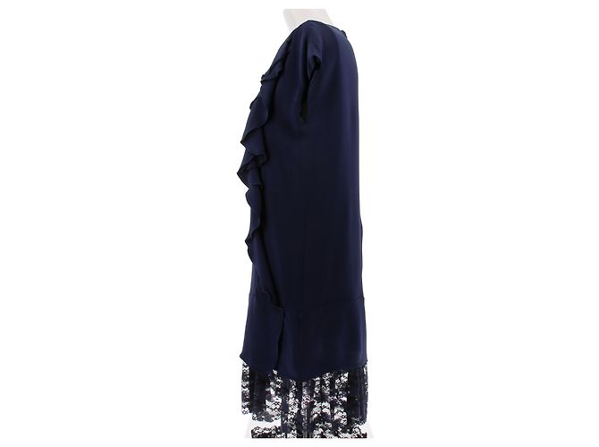 Dior Abito blu scuro senza maniche con pizzo sull'orlo Blu navy - vista 3