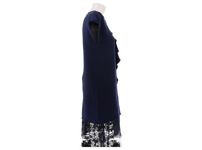 Dior Abito blu scuro senza maniche con pizzo sull'orlo Blu navy - vista 4