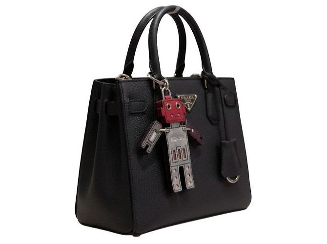 Prada Portachiavi Robot in Pelle Saffiano Rosso Grigio Silver hardware - vista 2
