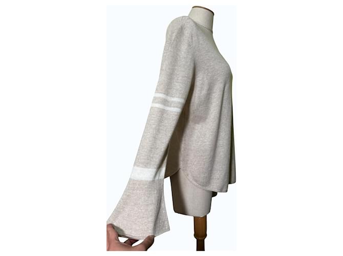 Autre Marque Delicatelove Kaschmir-Leinen Pullover Gestreift - Beige - Ansicht 2