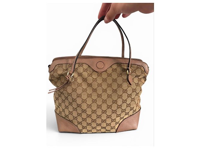 Borsa a mano Gucci in tela monogram GG e pelle Marrone - vista 2