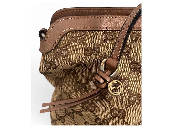 Borsa a mano Gucci in tela monogram GG e pelle Marrone - vista 4